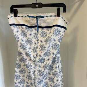 Floral Strapless Dress with Blue Accents